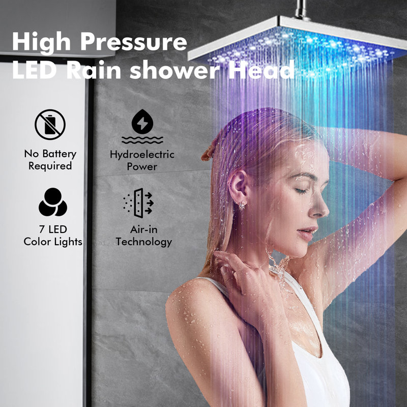 Led Shower Head With 7-color Lights, No Battery Needed,360° Rotation