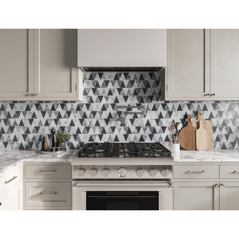 Modni Honed Marble Tile, White Carrara/Nero Marquina/Bardiglio Nuvolato