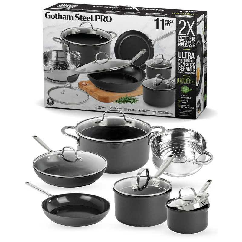 11-Piece Black Anodized Nonstick Stainless Steel Cookware Set