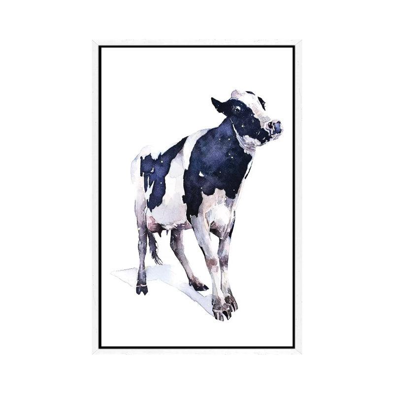 Cow - Painting on Canvas, 66.04 cm H x 45.72 cm W, White Framed