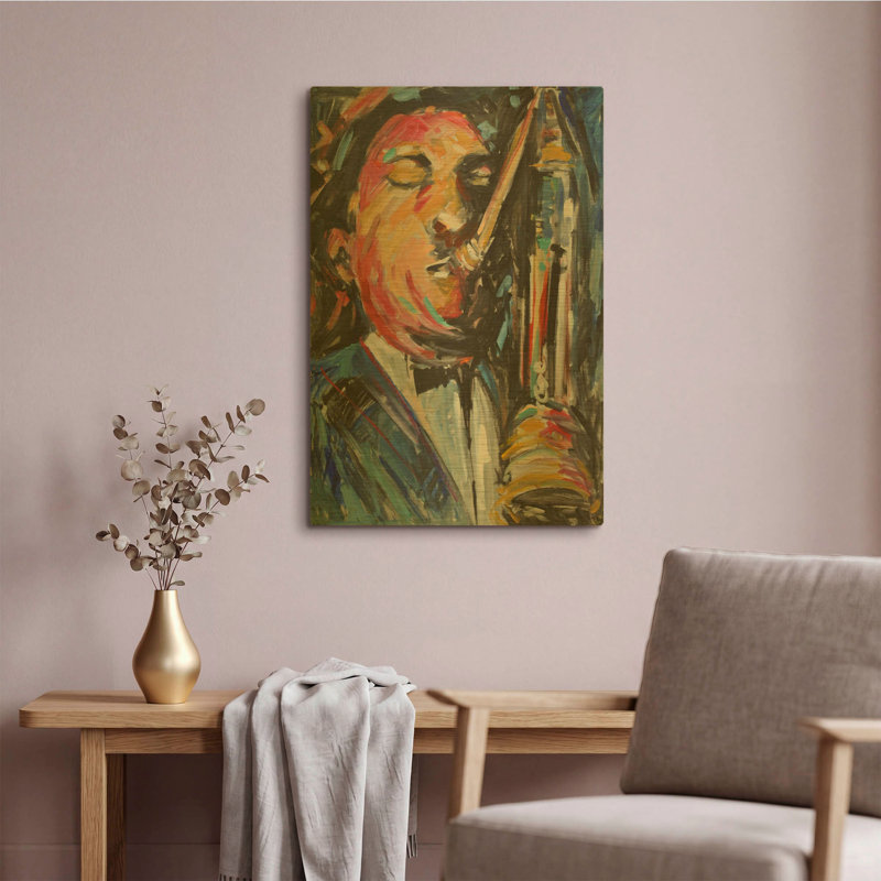 Tableau mural en métal doré « Sax Man » de JD, 40,6 cm x 61 cm, 16 po x 24 po
