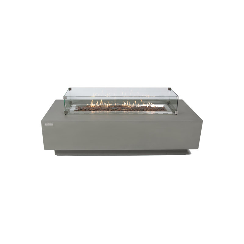 Granville Elementi 60" Rectangular Outdoor Concrete Fire Pit Table with Lava Rocks and Cover, Propane