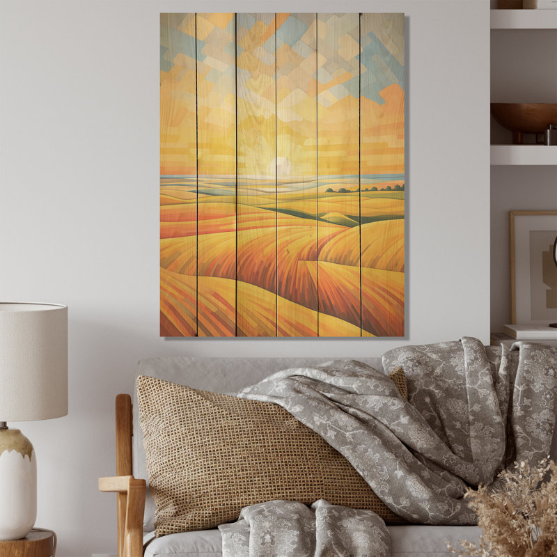 Prayies Sunrise Melody - prairies, art sur bois de pin naturel, H 40 po x l 30 po