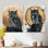 «Dark Owl into Golden Forest Landscape I», ensemble de 2 décorations murales en métal oiseaux gris