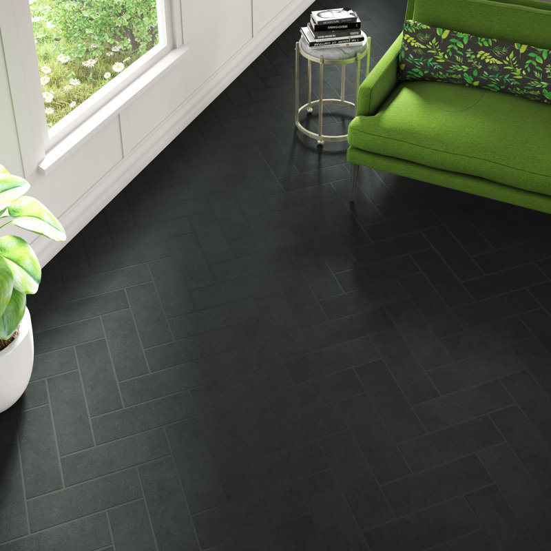 Central Station 6'' W x 18'' L Porcelain Stone Look Singular Tile, Charcoal