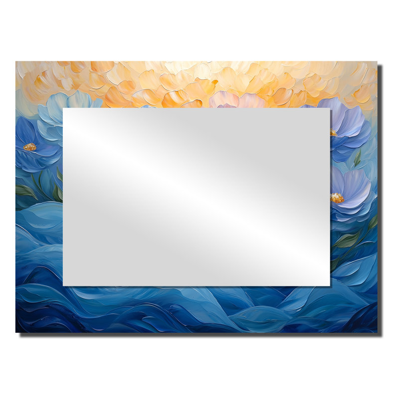 Pétales de pivoines bleues en harmonie II - miroir floral pour décoration murale - imprimé sur métal, 24 po x 32 po