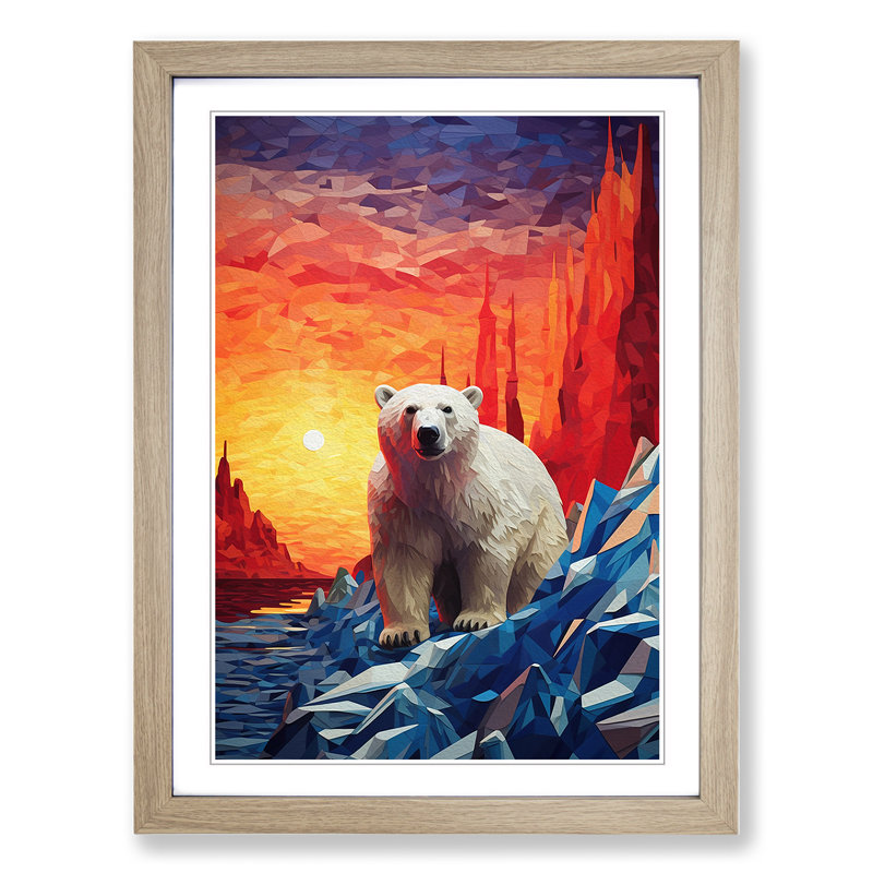XYZ-FRM-V1223-5207 Polar Bear Orphism - Single Picture Frame Print on Wood, 46cm H x 34cm W x 2cm D, Oak