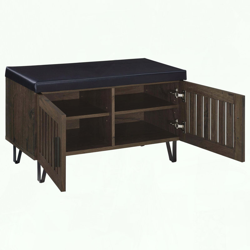 Banc de rangement en chêne fumé à 2 portes avec pieds en épingle à cheveux, Brun