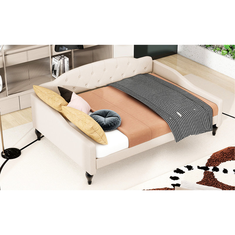 Lit de jour moderne en beige avec base en contreplaqué rembourré