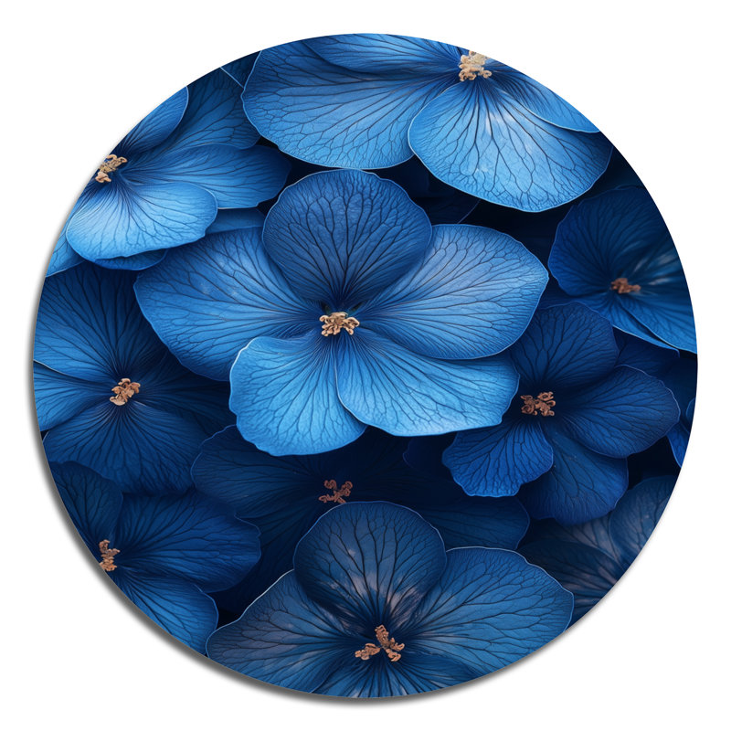 «Aqua Poppies Collages Of Tranquility I» - art mural rond en métal coquelicots, H 23 po x l 23 po