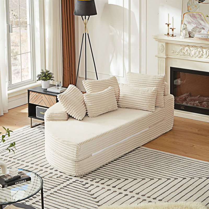 Canapé-lit avec coussin, Velours côtelé beige