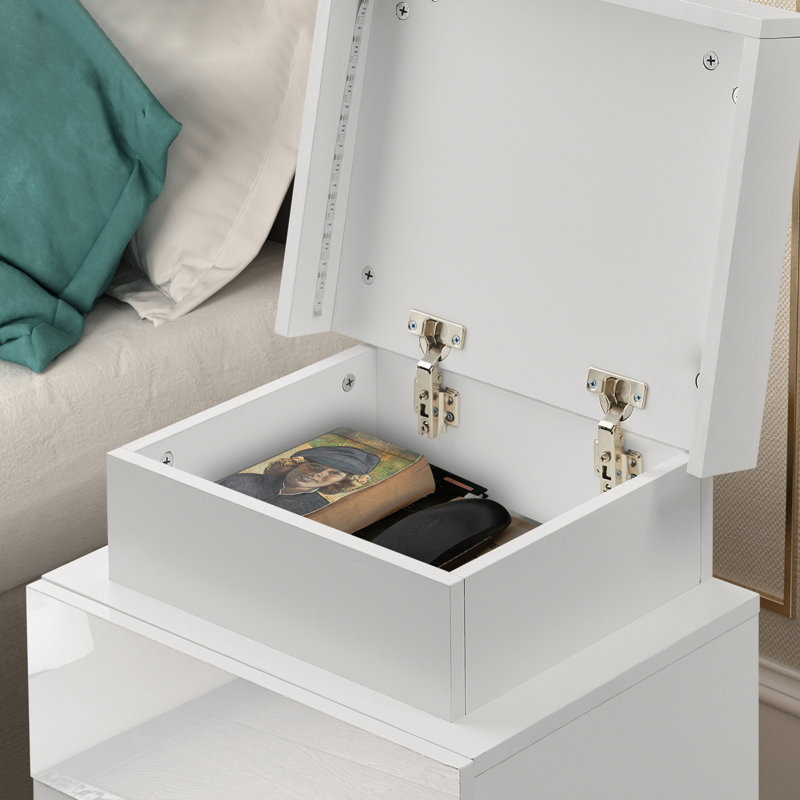 Ambir 45cm W Manufactured Wood Bedside Table, White