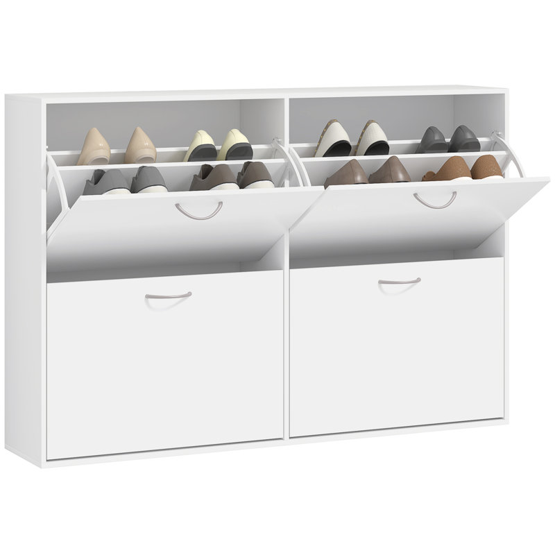 HOMCOM Wooden Shoes Cabinet Multi Flip Down Shelf Dark Brown, White