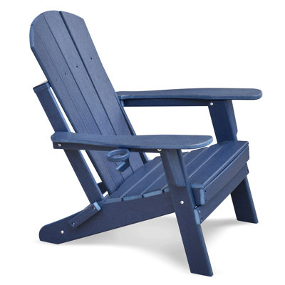 Folding Outdoor Adirondack Chair For Relaxing, Hdpe All-Weather Fire Pit Chair, Patio Lawn Chair For Outside Deck Garden Backyardf Balcony, Navy Blue