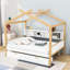 Lit maison en bois 2 tiroirs avec tablettes-1700995463