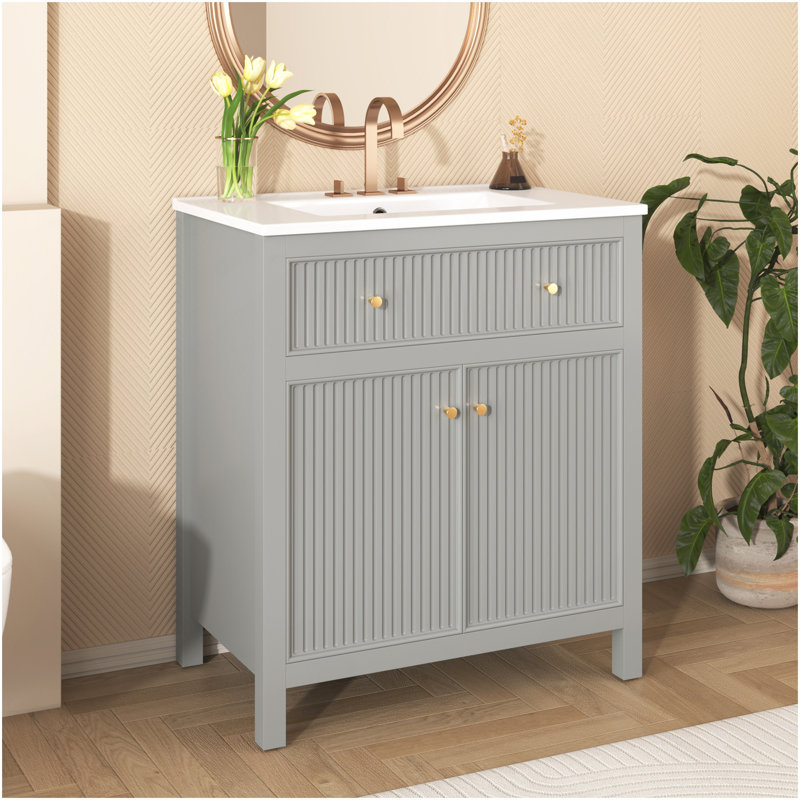 30'' Bathroom Vanity With Ceramic Sink, Free Standing Single Vanity Set With Soft Closing Doors, Modern Style, Grey
