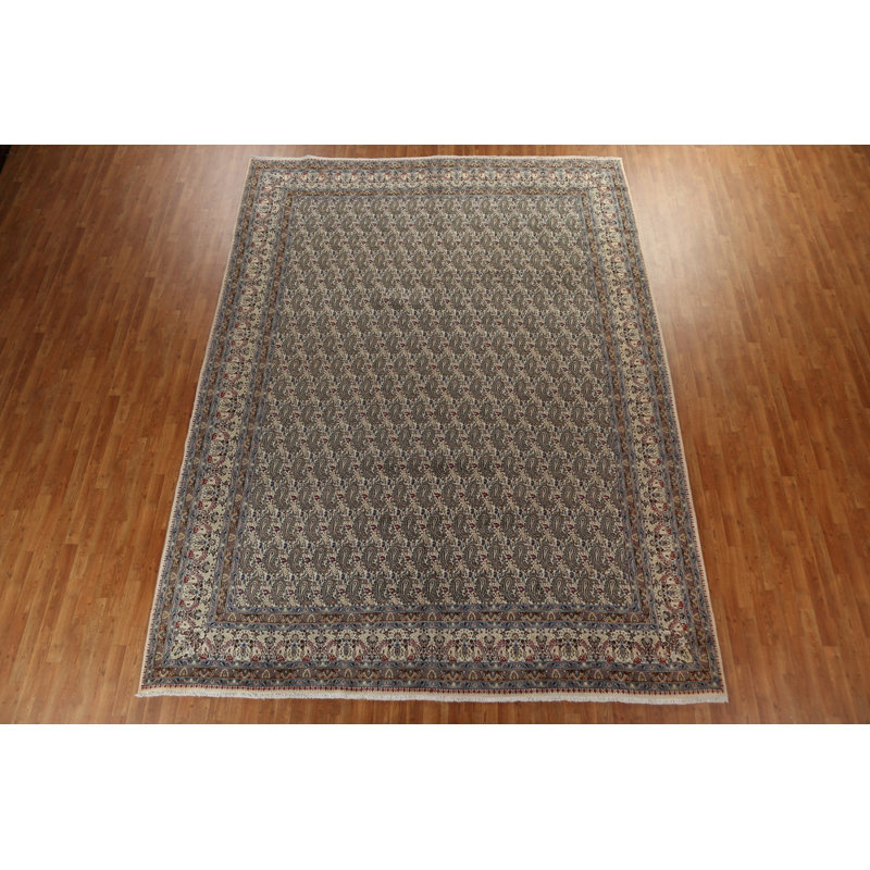 Tapis beige rectangulaire unique en laine noué à la main de style années 1970 de 10 pi 1 po x 13 pi 4 po Siarra
