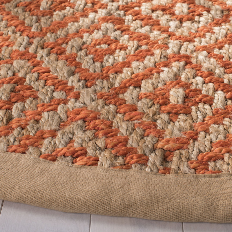 Desai Geometric Handwoven Jute/Sisal Orange/Natural Area Rug, Round 6'