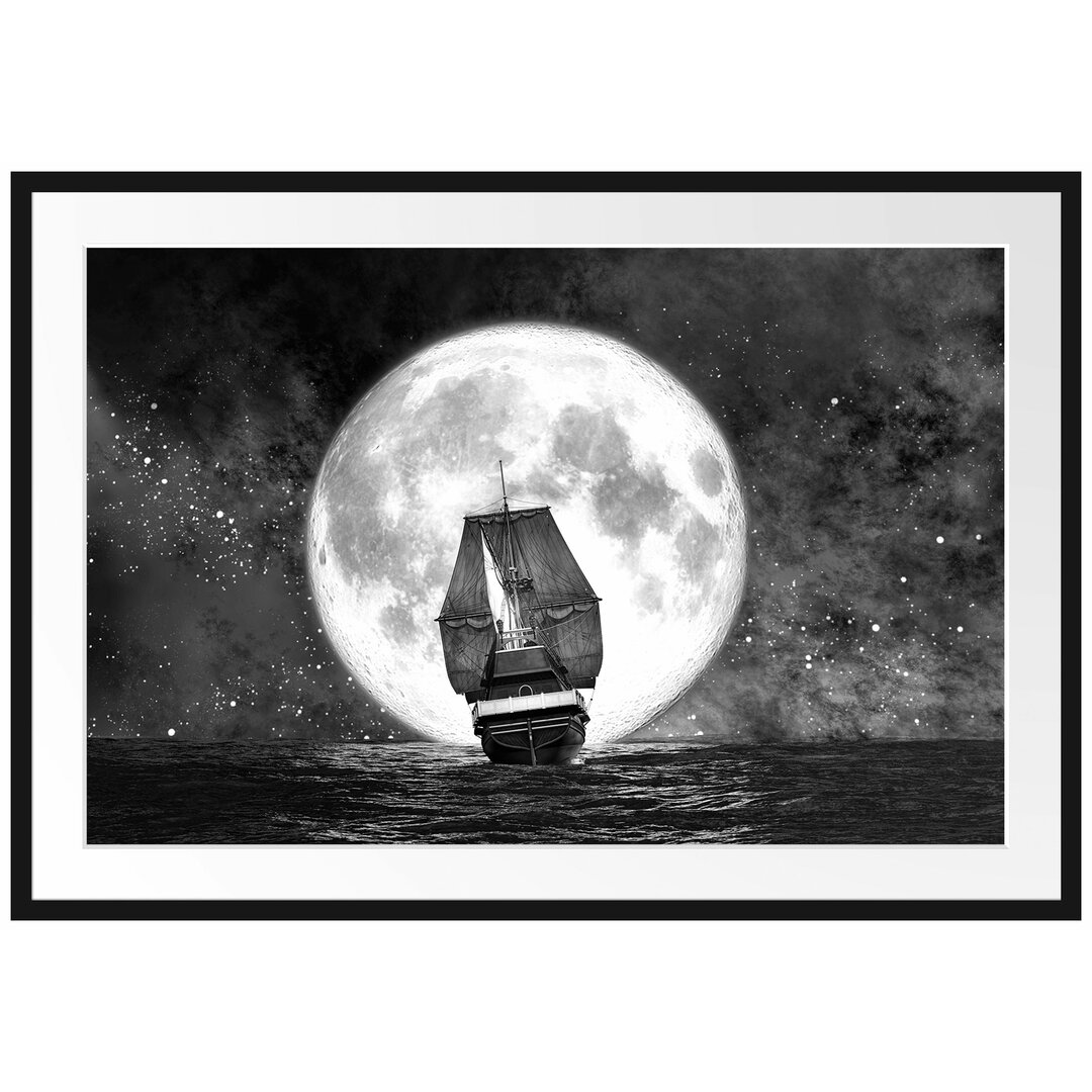 Gerahmtes Poster Segelschiff bei Vollmond