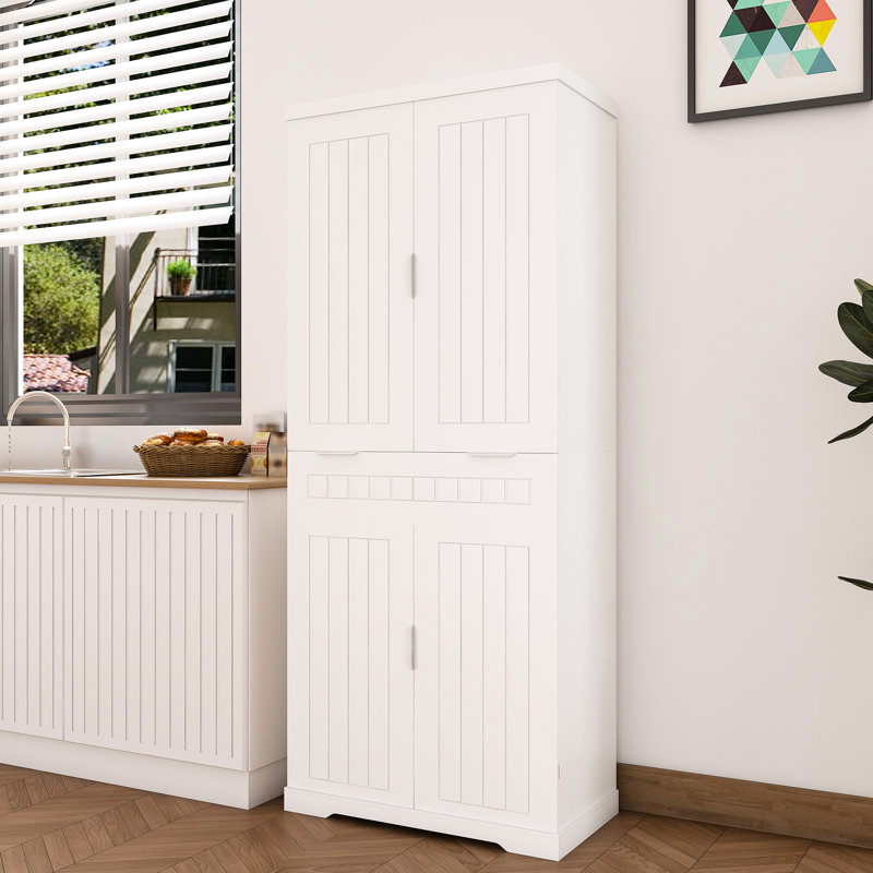 Armoire garde-manger blanche de 70,4 po de hauteur, tablettes réglables, tiroir et 6 tablettes de porte conçues pour la cuisine, le couloir de salon autoportant, l'organisation de la cuisine