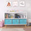 Bibliothèque pour enfants avec tiroirs en tissu pliables, présentoir à livres pour enfants, armoire de rangement pour jouets, blanc / bleu