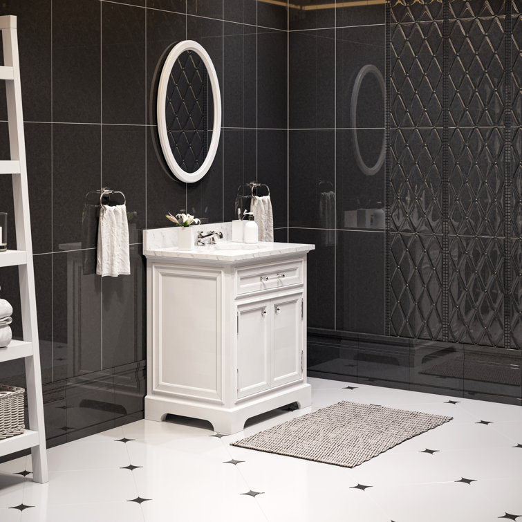 Derby 30" Carrara White Marble Countertop Bath Vanity with Faucet and Mirror