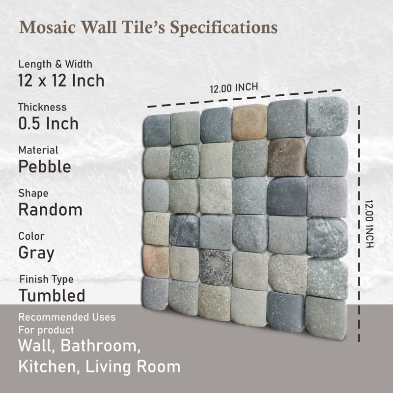Florida 12" x 12" Natural Stone Grid Pebble Mosaic Wall Tile, Mix