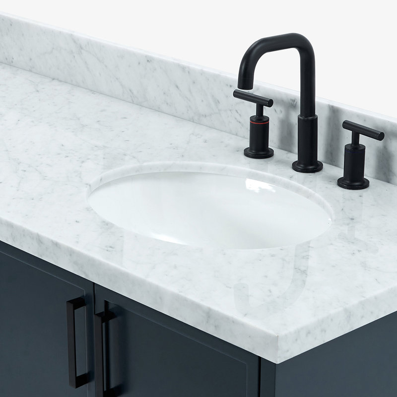 ARIEL Kelly 73 Double Sink Bathroom Vanity with Italian Carrara Marble Top, Midnight Blue