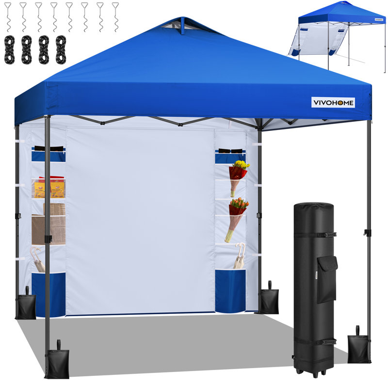 Pop Up Canopy Tent with Detachable Sidewall, Blue, 8ft x 8ft
