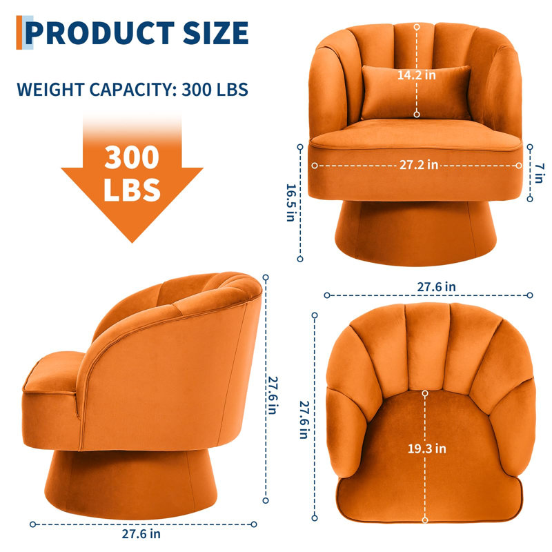 Fauteuil demi-tonneau pivotant Modern, Orange moelleux