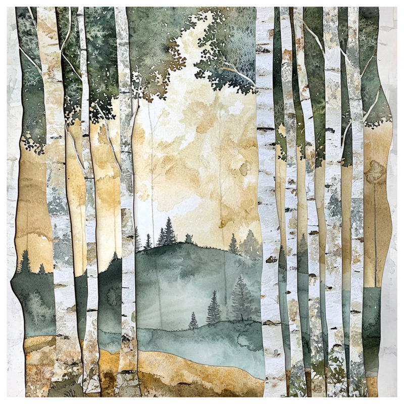 Birch Tree Forest Landscape Shower Curtains Extra Long, 70in W x 72in H