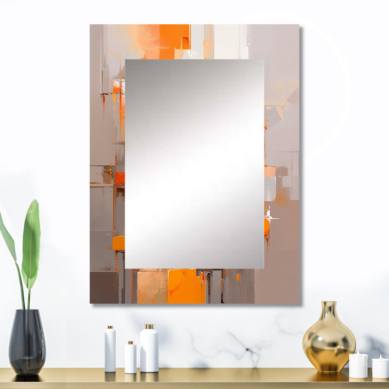 Orange brun brisé réalités - miroir cubique, miroir mural décoratif orange, impression d'art en métal, 32 po x 24 po