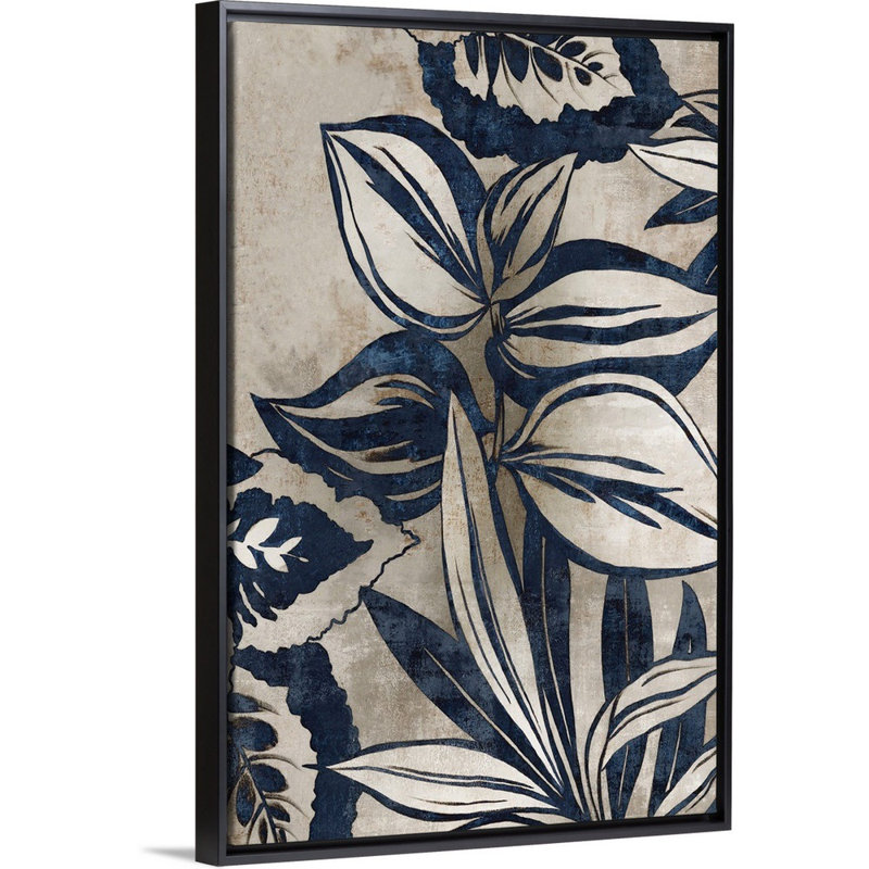 Reproduction d’art sur toile, "Blue feuillage I" par Eva watts, H 32 po x l 22 po x P 1,75 po, Cadre noir