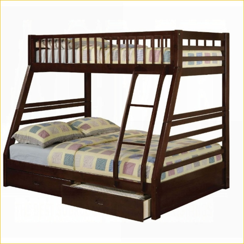 Twin/Full Espresso Bunk Bed with 2 Drawers, Pine Composite Frame, Convertible Design