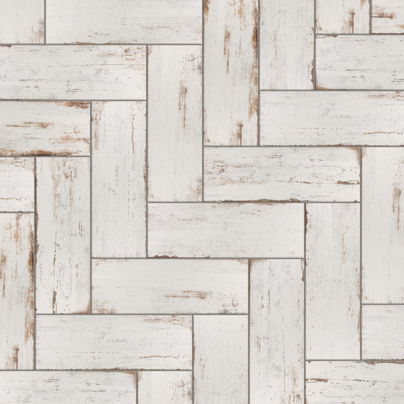 Retro 8" x 24" Porcelain Wood Look Wall & Floor Tile, White