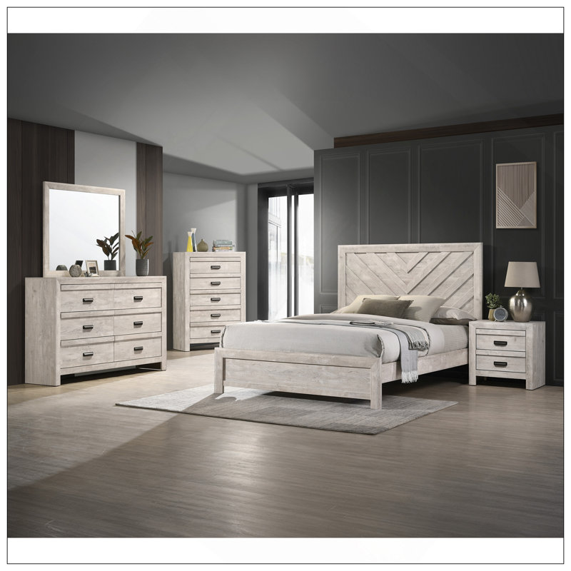 Commode contemporaine 1 pièce à six tiroirs avec rangement, Beige / gris / blanc
