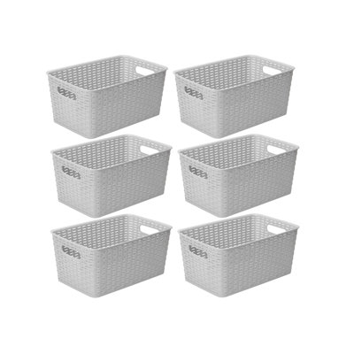 YBM Home Plastic Rattan-Style Storage Basket Organizer, 15.25" H x 10" W x 7.5" D