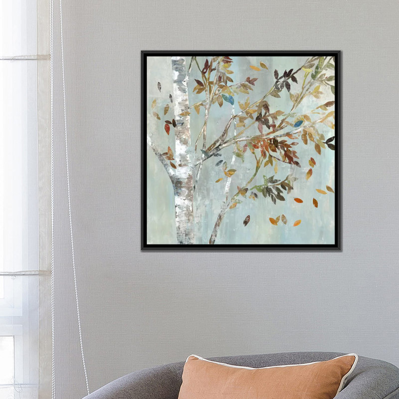 «Birch With Leaves I», reproduction sur toile, H 37 po x l 37 po x p 1,5 po, Toile avec cadre noir, Pas de tapis