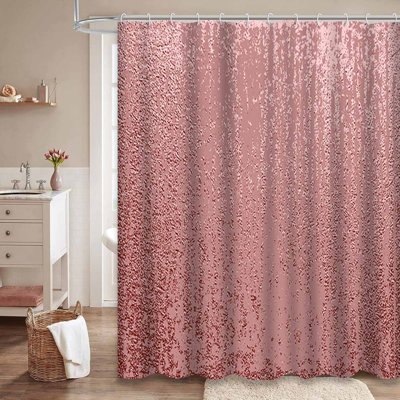 Pink Rose Quartz Abstract Shiny Gold Shower Curtain with 12 Hooks