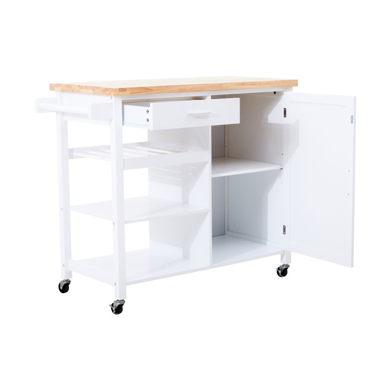 Lencautan Solid Wood Top Kitchen Cart, White