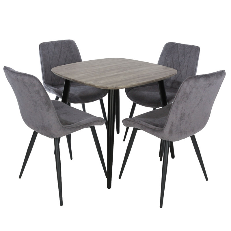 Aspen 5-Piece Casual Dining Set - Square Dining Table & Four Upholstered Diamond Fabric Chairs, Grey, Grey Oak