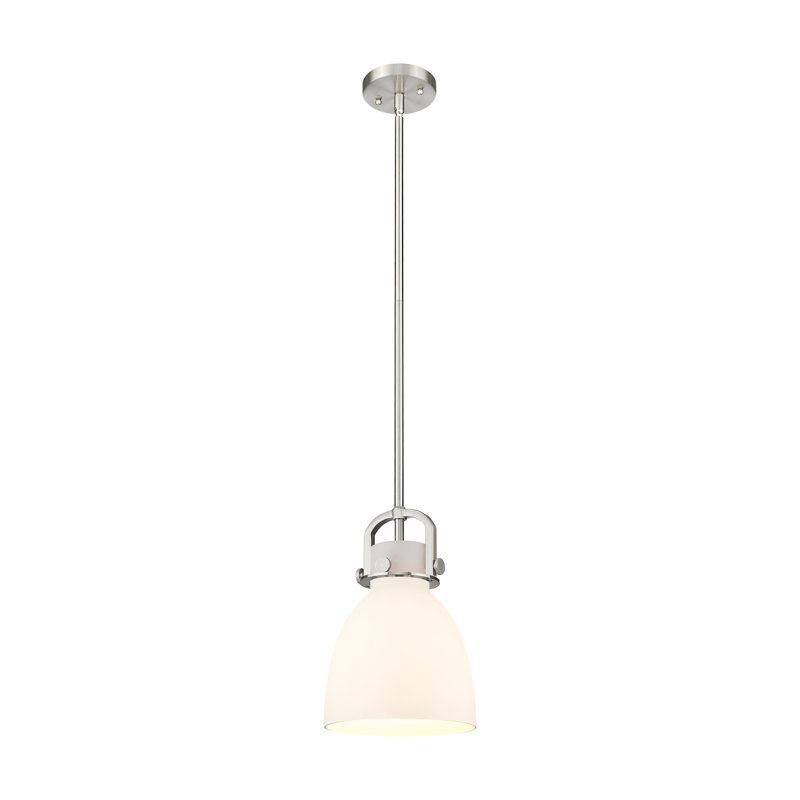 Luminaire suspendu sur tige 1 lumière Wimbush, Blanc, Nickel satiné, H 9,63 po x l 8 po x P 8 po