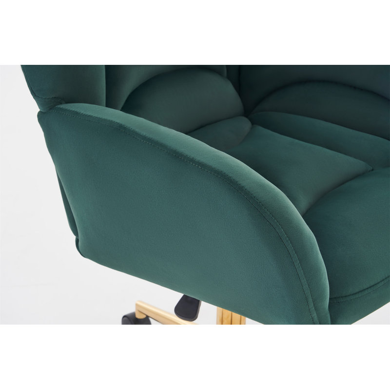 Velvet Fabric 360 Swivel Home Office Chair With Gold Metal Base And Universal Wheels, Green