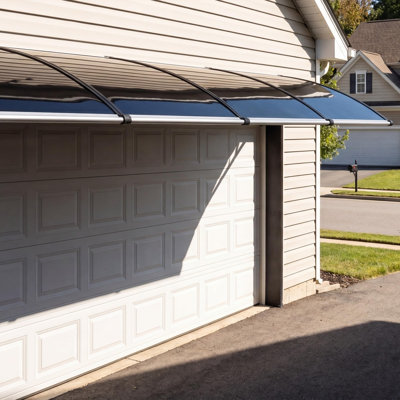 Weatherproof Polycarbonate Awning for Windows & Doors – UV Resistant, Sturdy Aluminum Frame, Easy Installation Canopy, Transparent Roof – Black + Brown, Size 100x400cm