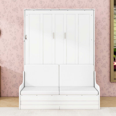 Lit escamotable en bois avec coussin