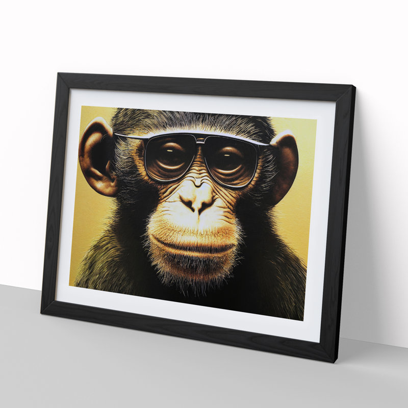 Monkey with Glasses - Framed Print, Black Framed, 25cm H x 34cm W