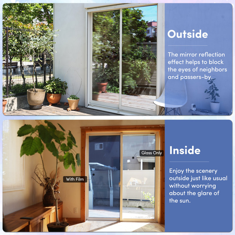 One Way Privacy with Heat Control Non-Wall Damaging Window Decal, Blue/Silver, 17.5'' H x 78'' W