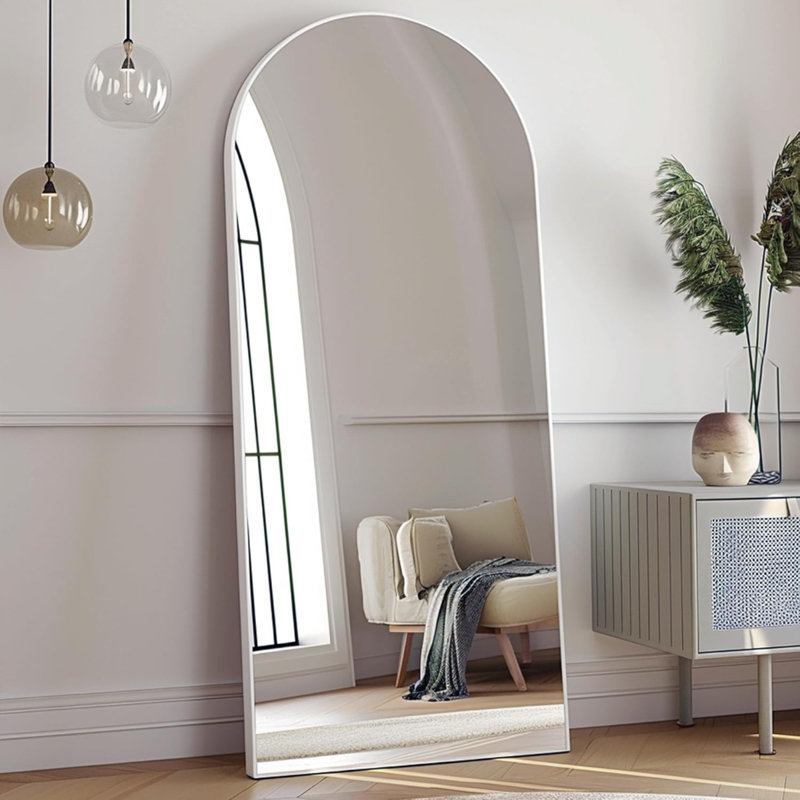 Arched Full Length Mirror, 70"X26" Free Standing Floor Mirror, Modern Full Body Mirror With Stand, Wall Mirror With Aluminum Alloy Frame For Bedroom, Living Room, White