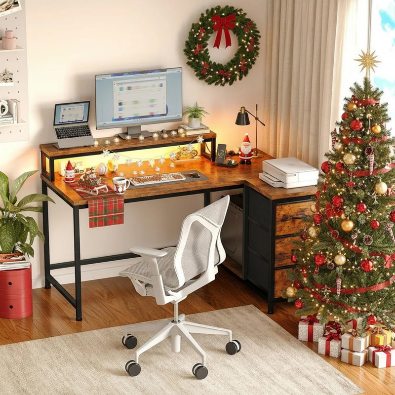 Steel Computer Desk, Brown/Black