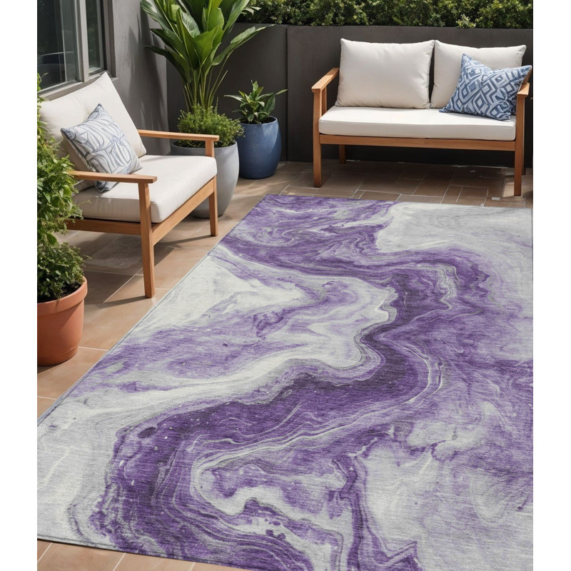 Tapis extérieur lavable abstrait mauve et argenté 5 pi x 8 pi